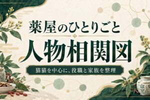 薬屋のひとりごと 人物相関図。猫猫を中心に役職と家族を整理